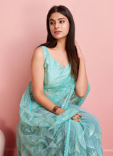 Sequence embroidered sky blue colour saree